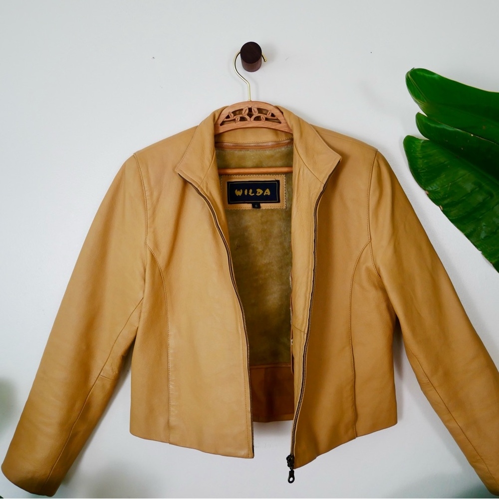 Tan Cropped Authentic Leather Jacket